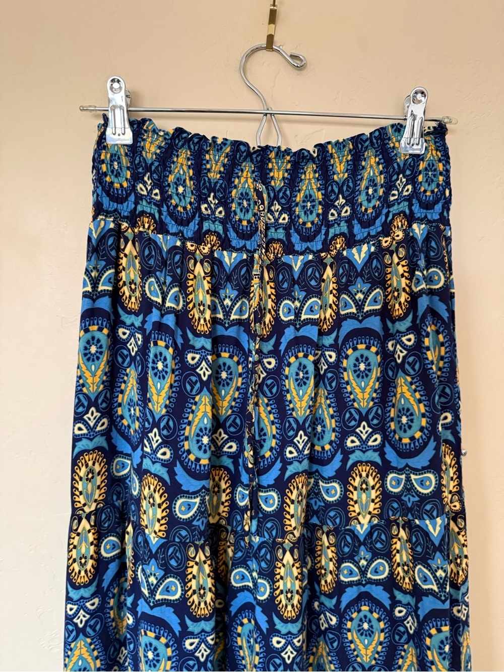 Boho Paisley Maxi Skirt Blue Tiered Festival Cottagecore Peasant Size M - Picture 3 of 8